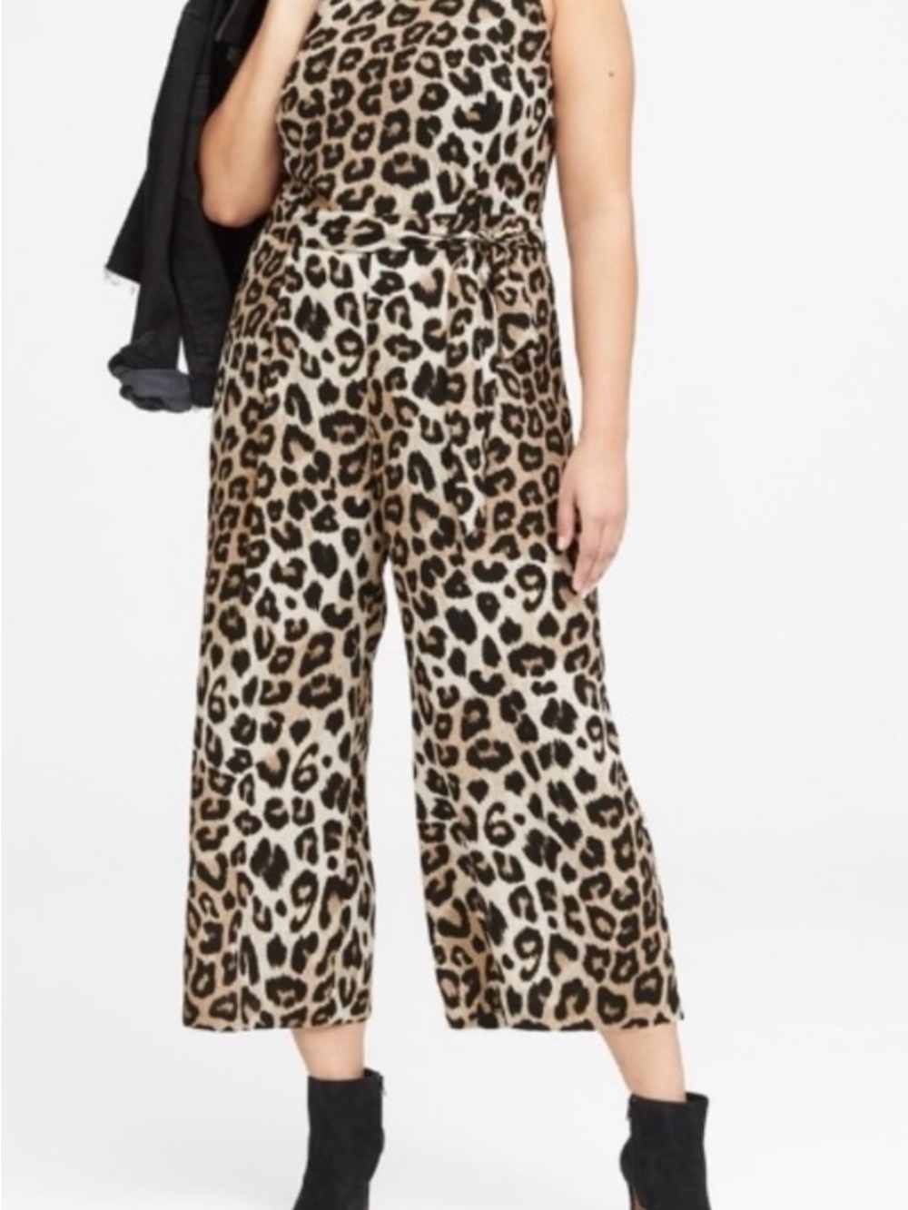 Leopard Print Wide-Leg Jumpsuit - Beige/Black